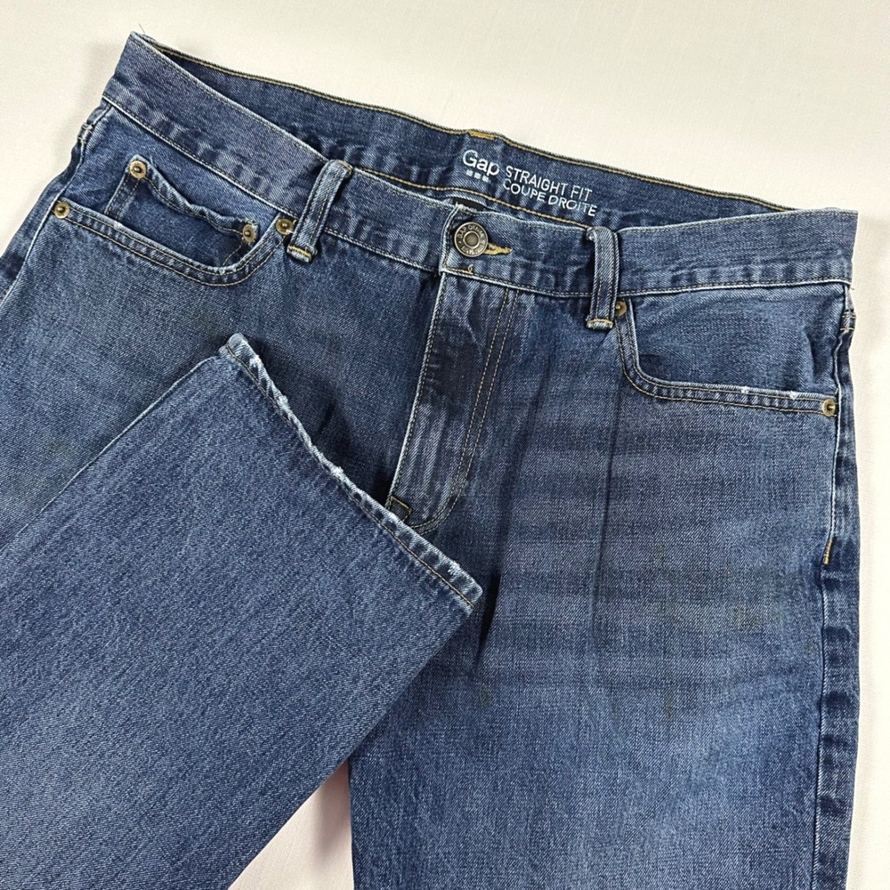 Gap Straight Fit Mens Jeans 34x30 (Msr 34x28) Dark Indigo Blue Cotton Denim